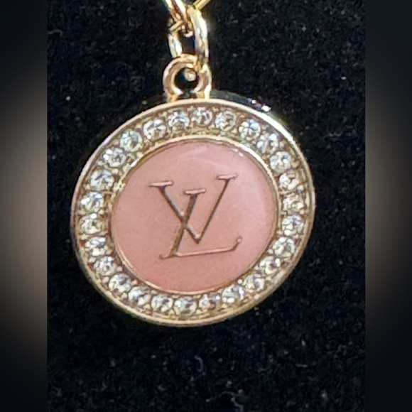 Louis Vuitton Pink/Rhinestone Pendant 18” Stainless Steel Gold Plated Necklace - Picture 6 of 9